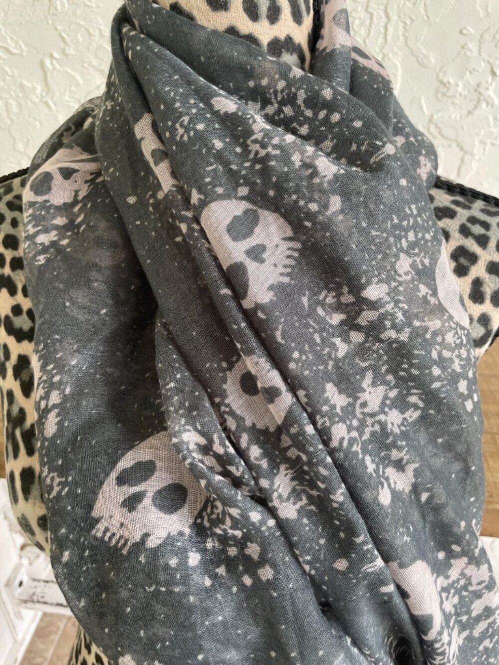 Large Gray Skull Sheer Scarf - READ